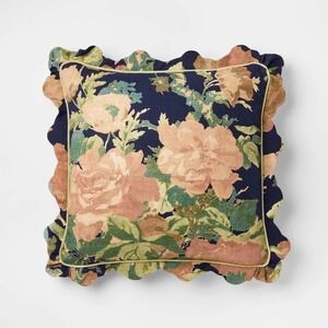 Square Floral Bloom Scallop Flange Throw Pillow Navy - Threshold Studio McGee
